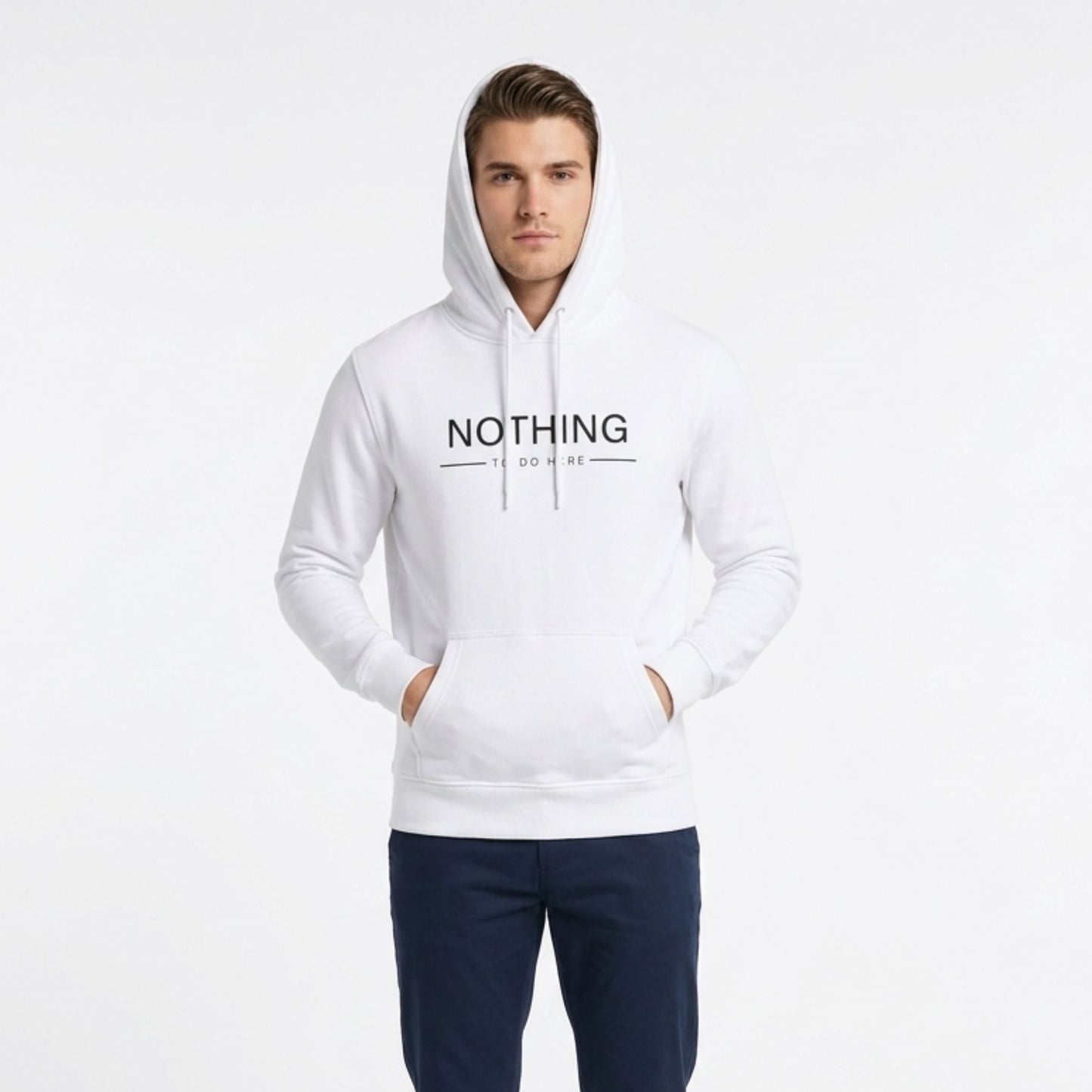 "Nothing To Do Here" Graphic Hoodie – White Cotton