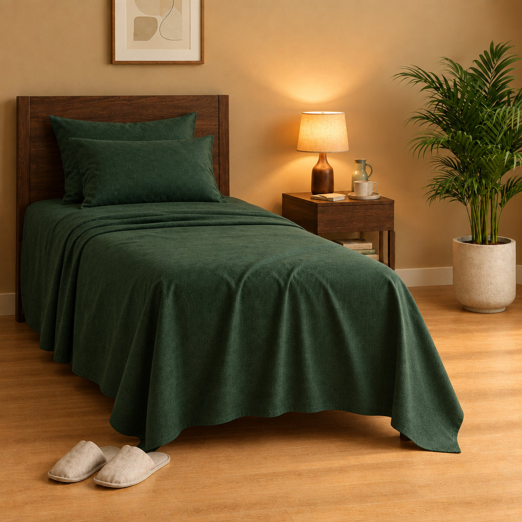 Dark Green Plain Bedsheet - 100% Cotton