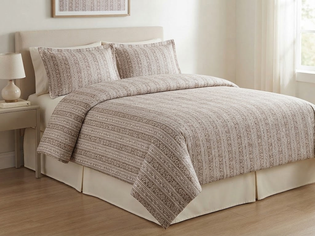 Beige Ornamental Stripe Comforter - 100% Cotton Fabric