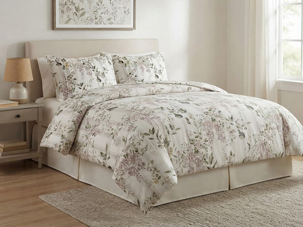 Ivory & Blush Floral Vine Comforter - 100% Cotton Fabric