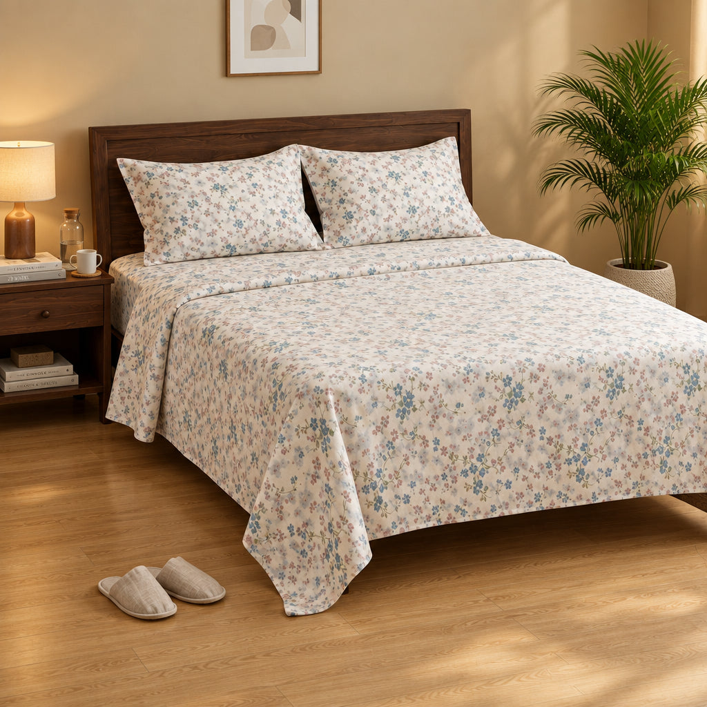 Cream Ditsy Floral Bedsheet - 100% Cotton