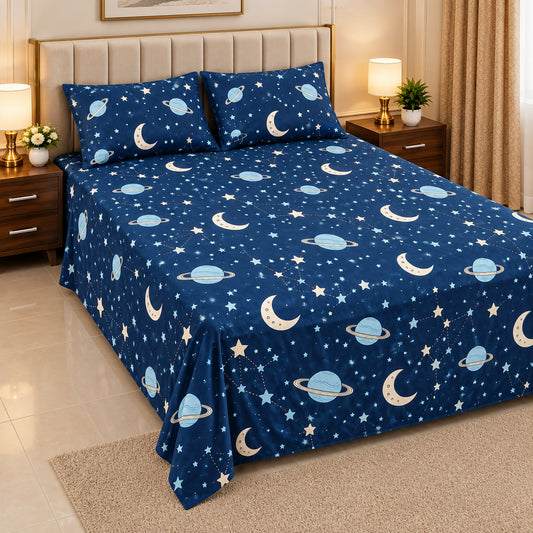 Stargazer Navy Double Bedsheet Set – 100% Cotton