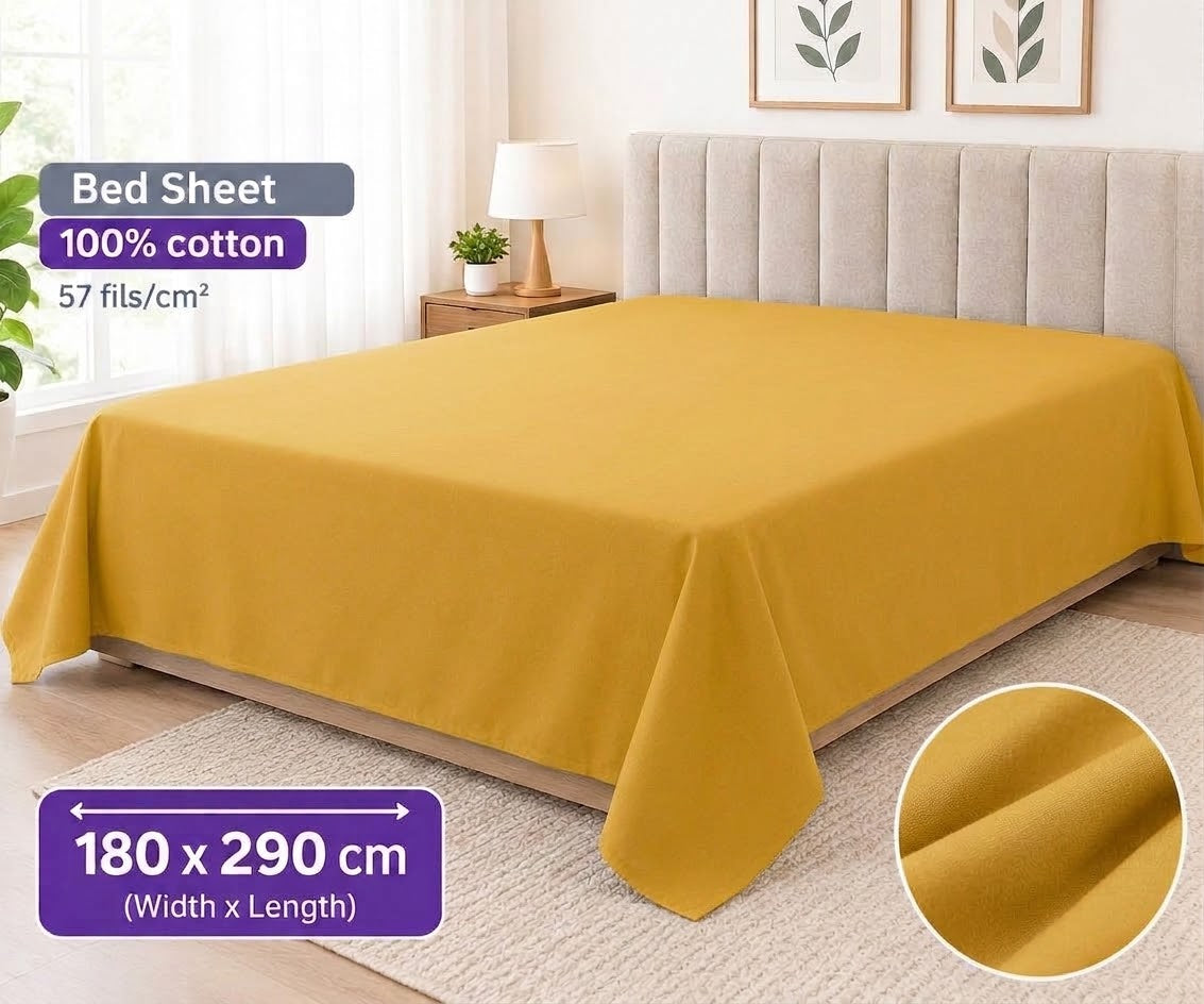 Yellow 100% Cotton Bedsheet 180 x 290 cm