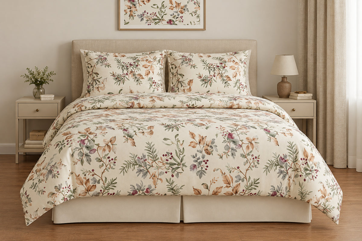 Cream Autumn Botanical Comforter - 100% Cotton Fabric