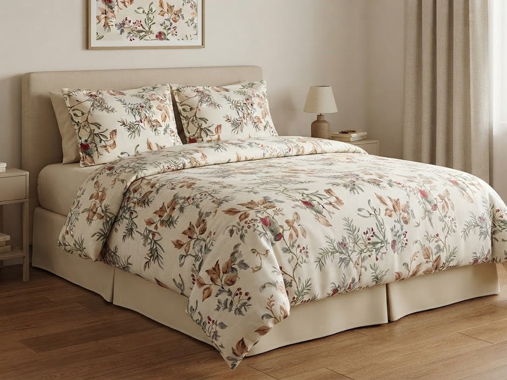Cream Autumn Botanical Comforter - 100% Cotton Fabric