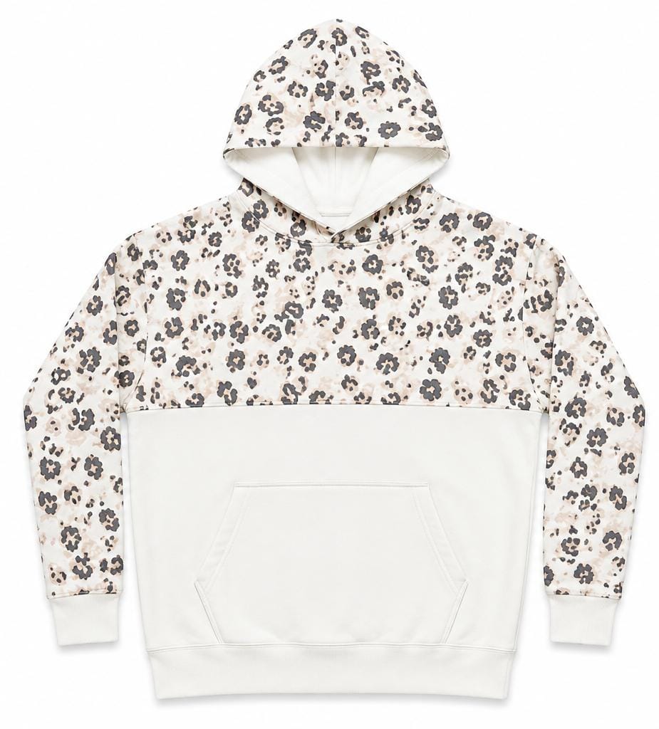 Women's Leopard Print Colorblock Hoodie – Off-White Cotton
