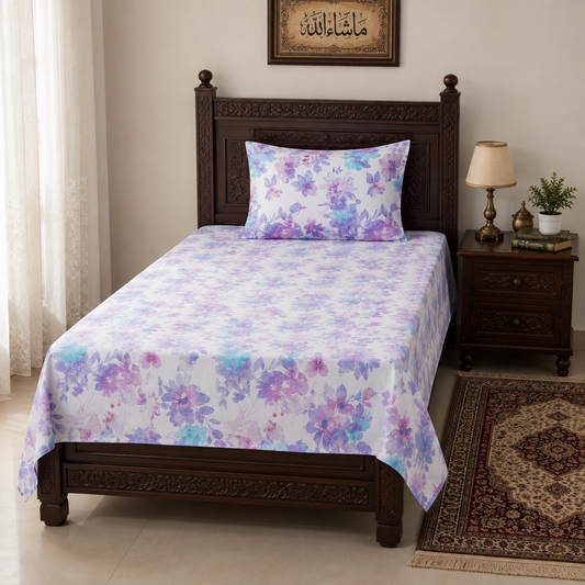 My Home Soft Touch Bed Sheet Set – Watercolour Floral Print 100% Cotton
