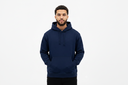 Navy Blue Plain Fleece Hoodie – Unisex Essential Cotton