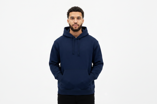 Navy Blue Plain Fleece Hoodie – Unisex Essential Cotton