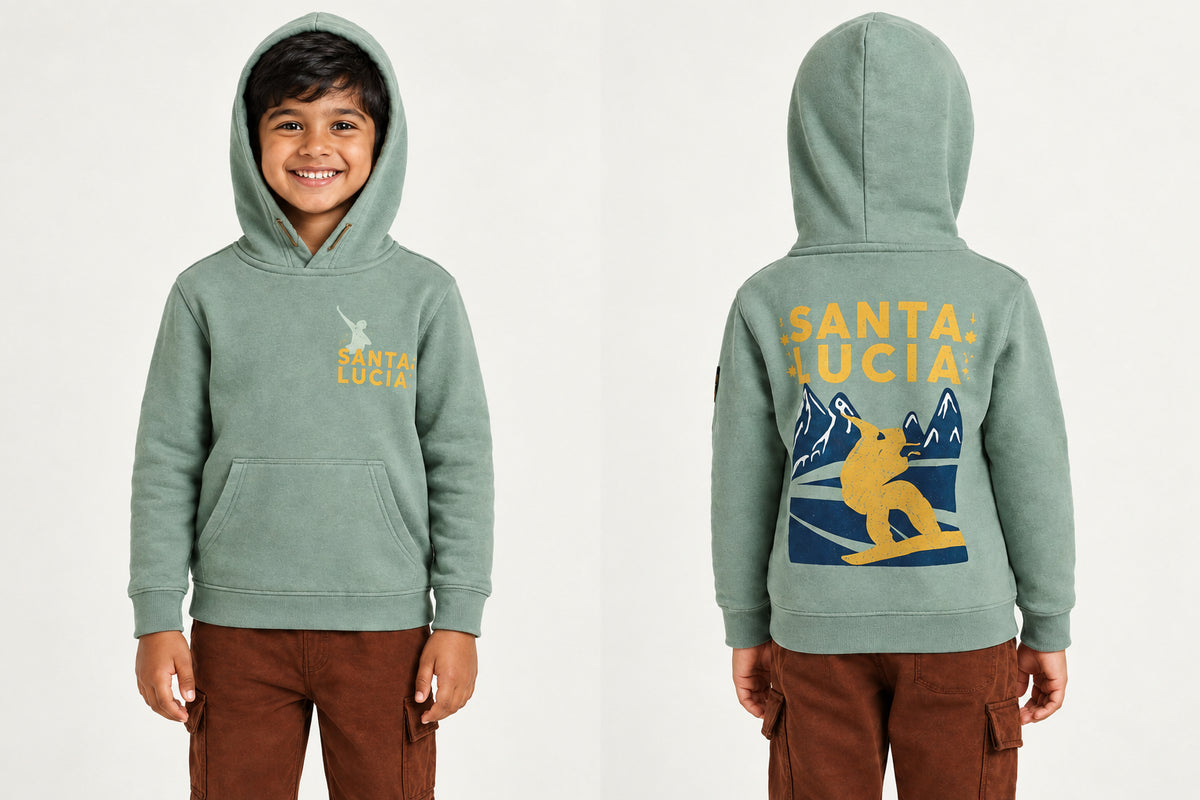 Kids’ Santa Lucia Snowboard Graphic Hoodie – Sage Green