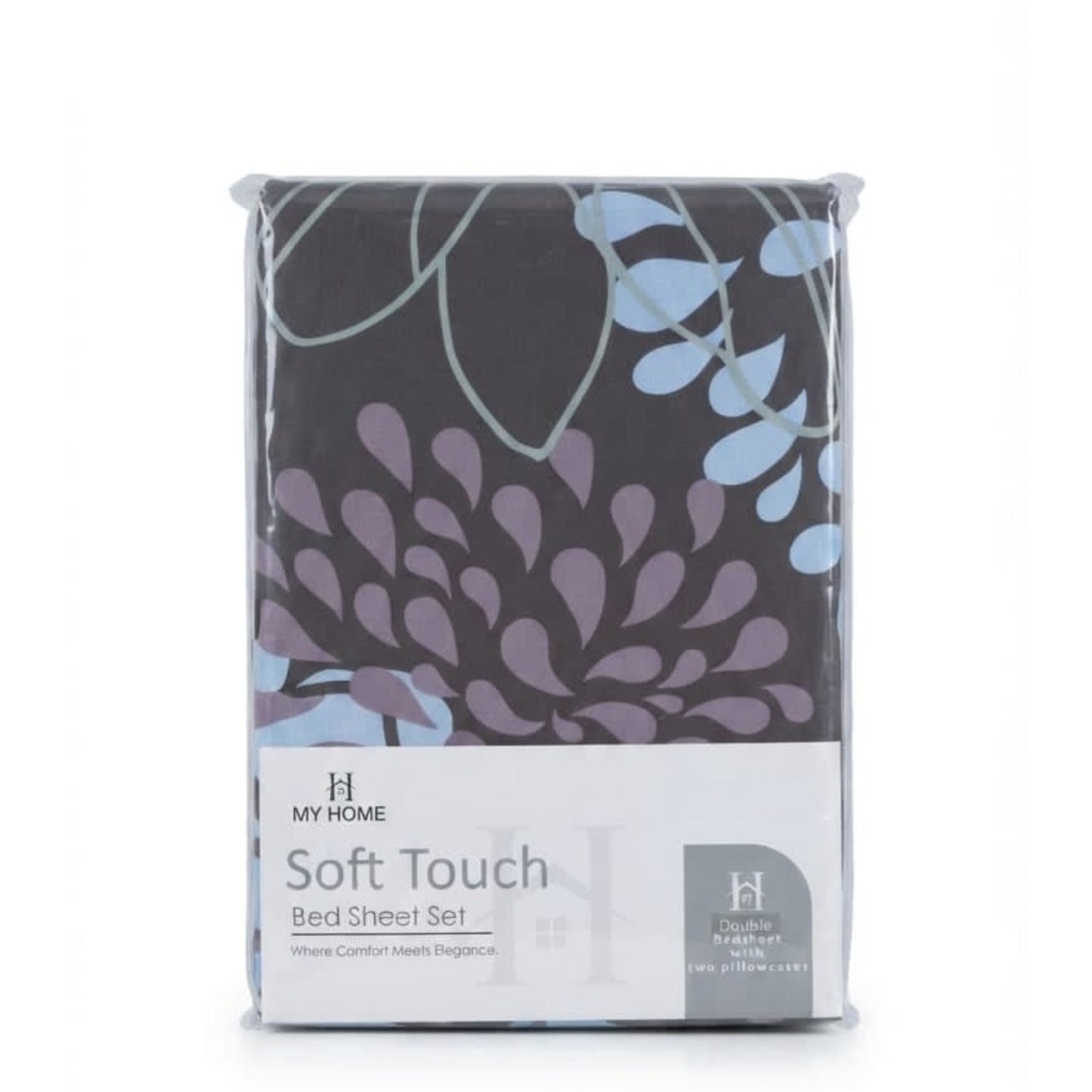 My Home Soft Touch Bed Sheet Set – Dark Charcoal Floral Print 100% Cotton