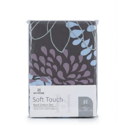 My Home Soft Touch Bed Sheet Set – Dark Charcoal Floral Print 100% Cotton