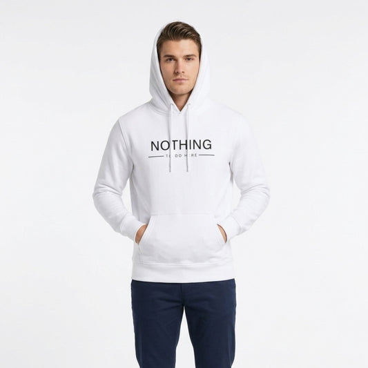 "Nothing To Do Here" Graphic Hoodie – White Cotton