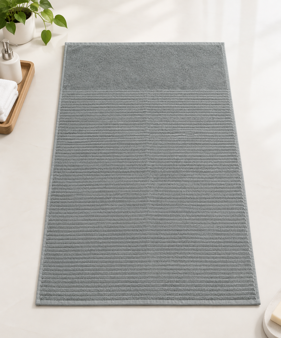 Ribbed Cotton Bath Towel – Ultra-Absorbent & Plush Solid Grey