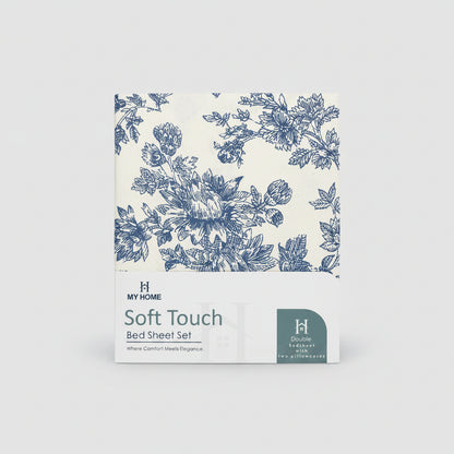 Blue Floral Bouquet Bedsheet Set – Classic Botanical Print 100% Cotton