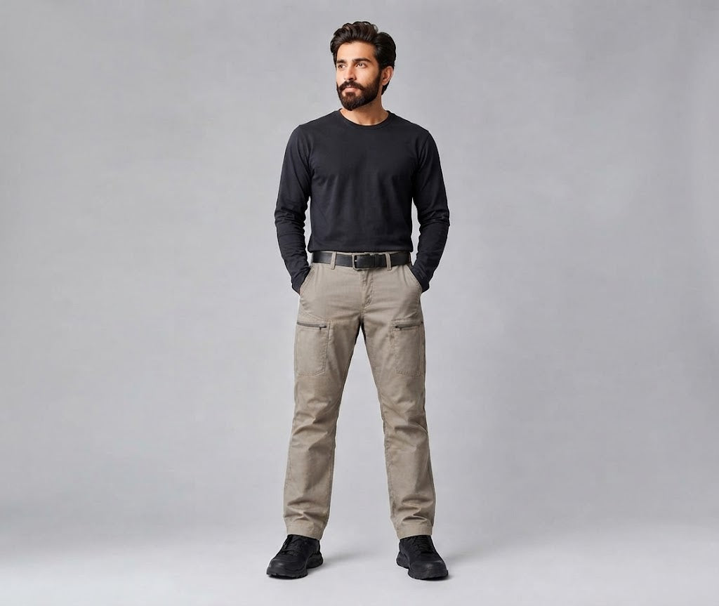 Men’s Tapered Cargo Pants – Stone Beige