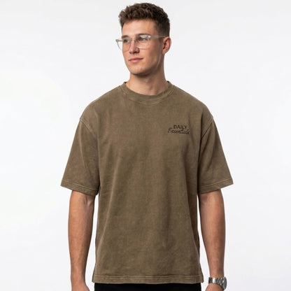 Daily Essentials Washed Oversized T-Shirt – Olive Brown Cotton