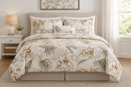 Ivory Botanical Floral Comforter - 100% Cotton Fabric