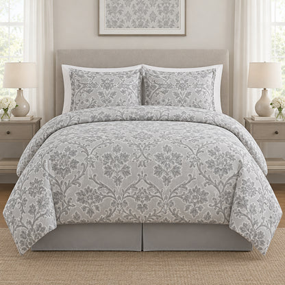 Silver Grey Floral Scroll Comforter - 100% Cotton Fabric