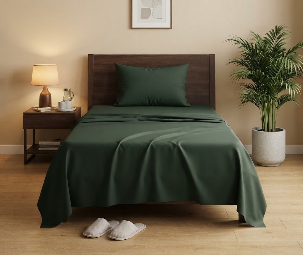 Dark Green Plain Bedsheet - 100% Cotton
