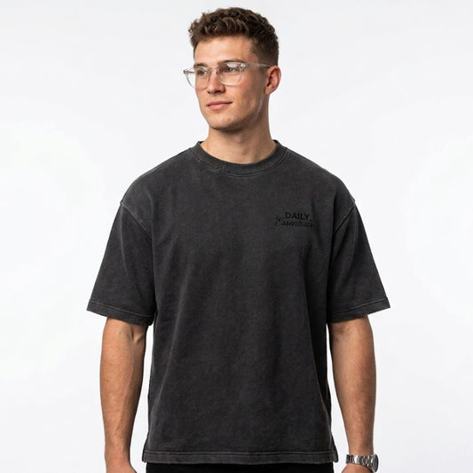 Daily Essentials Acid Wash Oversized T-Shirt – Charcoal Cotton