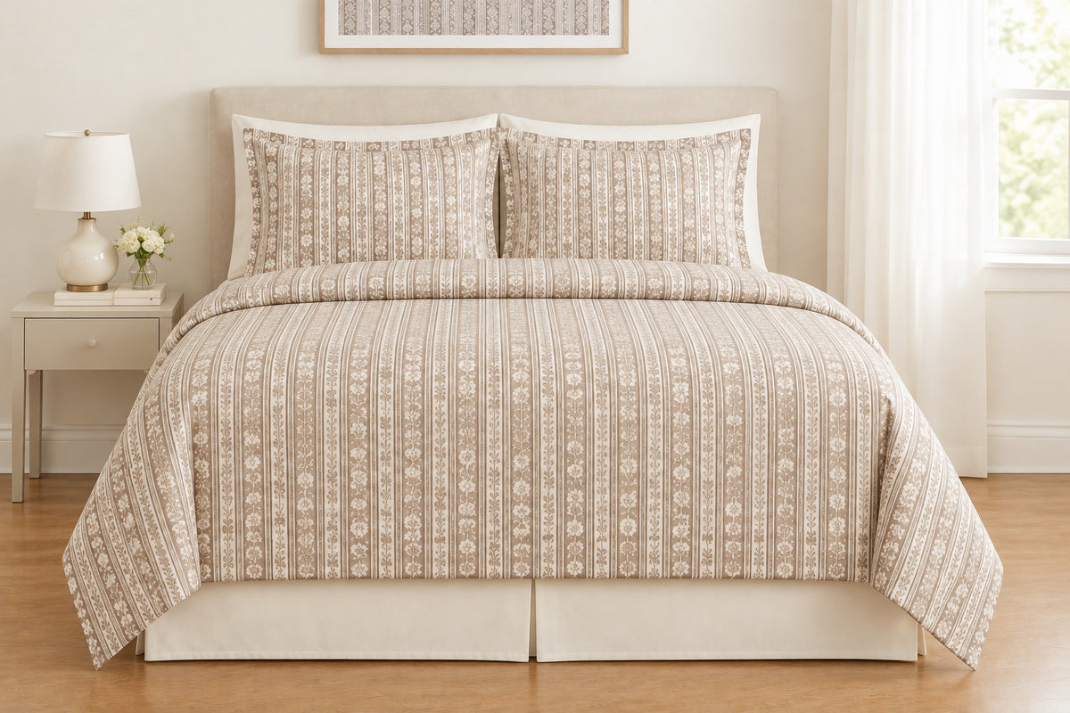 Beige Ornamental Stripe Comforter - 100% Cotton Fabric