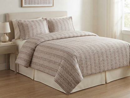 Beige Ornamental Stripe Comforter - 100% Cotton Fabric