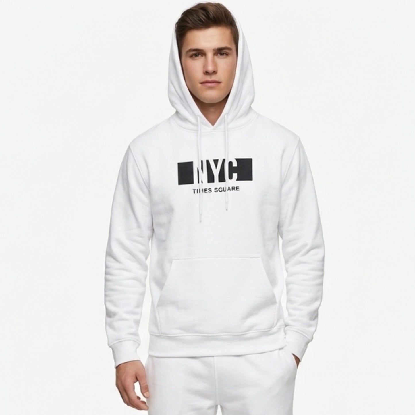 NYC Times Square Graphic Hoodie – White