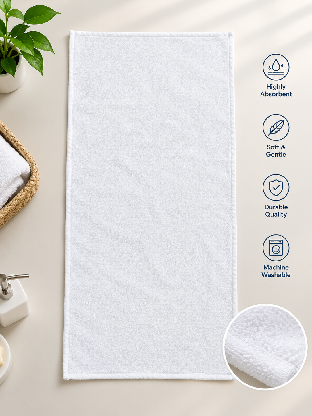 2-Piece White Hand Towel Set – Soft & Absorbent Everyday Towels