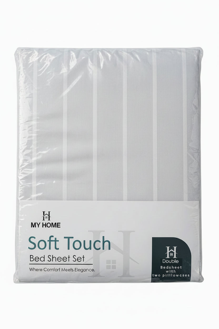 Classic Stripe Bed Sheet Set – Light Grey & White 100% Cotton