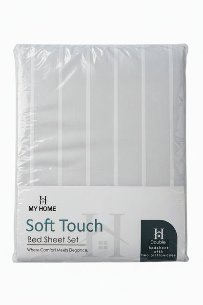 Classic Stripe Bed Sheet Set – Light Grey & White 100% Cotton