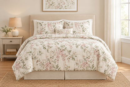 Ivory & Blush Floral Vine Comforter - 100% Cotton Fabric