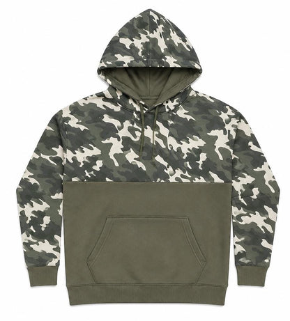 Camo Colorblock Hoodie – Olive Green & Grey Cotton