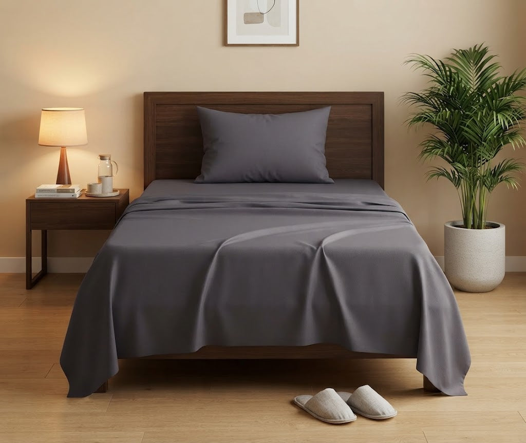 Charcoal Grey Plain Bedsheet - 100% Cotton