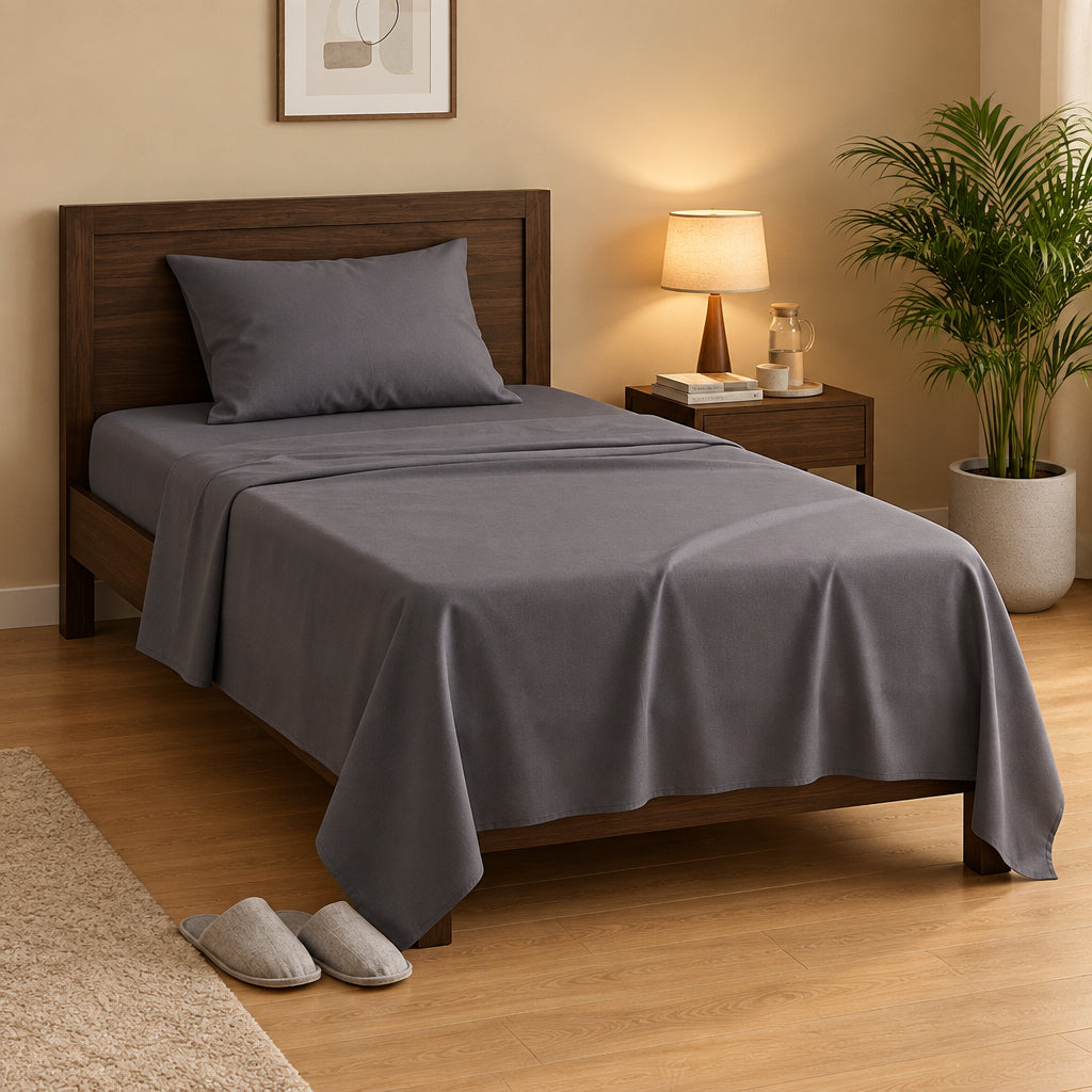 Charcoal Grey Plain Bedsheet - 100% Cotton