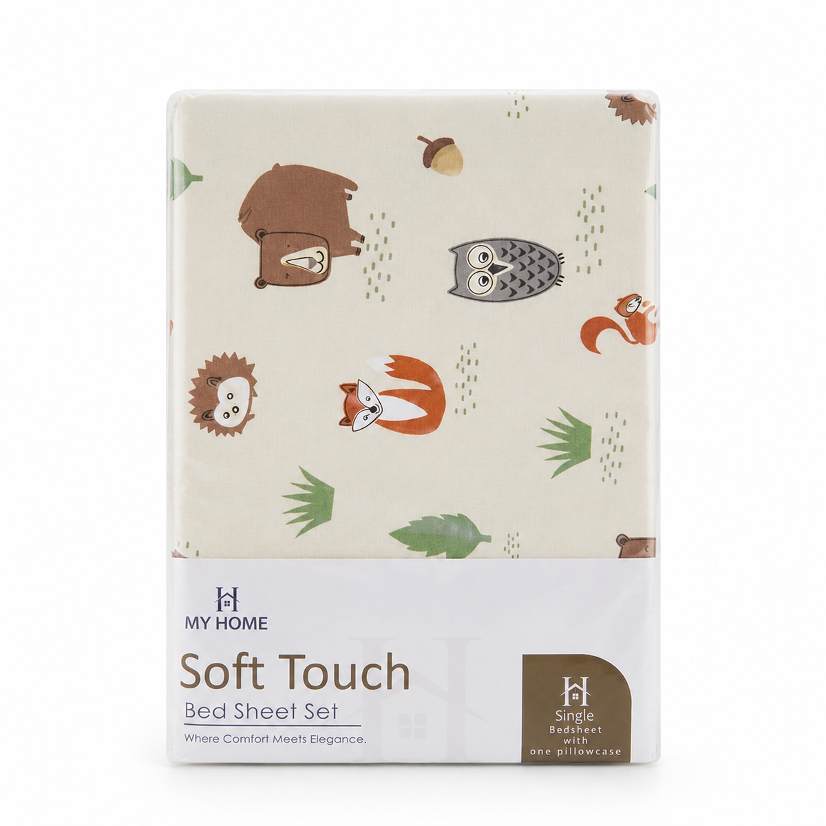 My Home Soft Touch Bed Sheet Set – Woodland Animals Print 100% Cotton