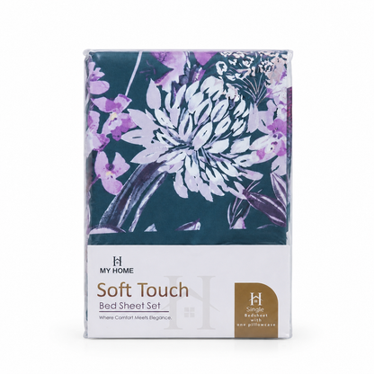 My Home Soft Touch Bed Sheet Set – Dark Teal Floral Print 100% Cotton