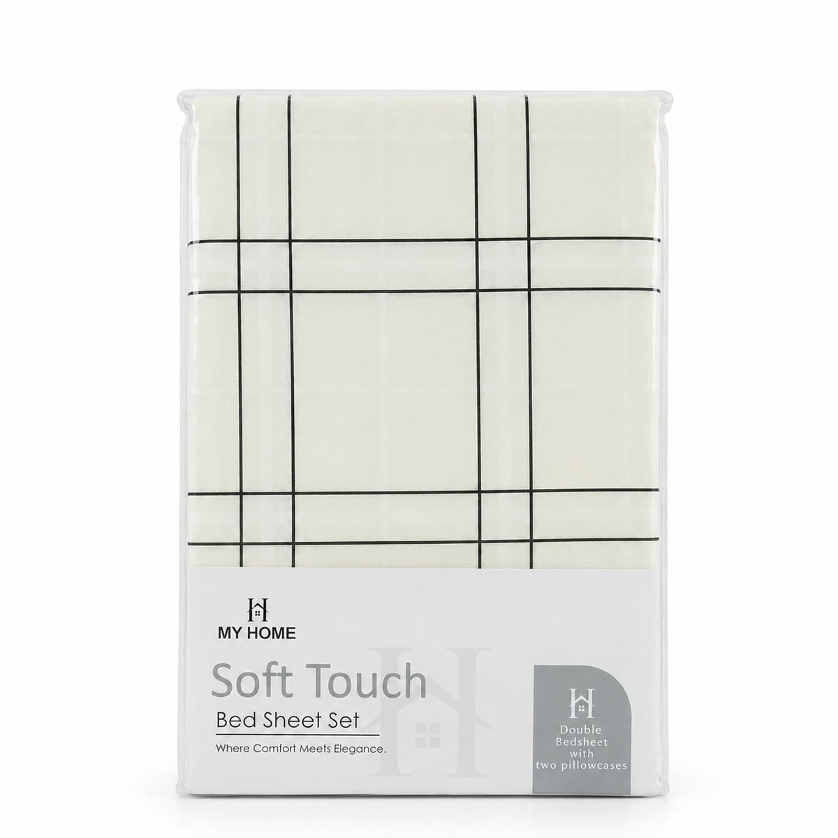 My Home Soft Touch Bed Sheet Set – Cream Grid Check Print 100% Cotton