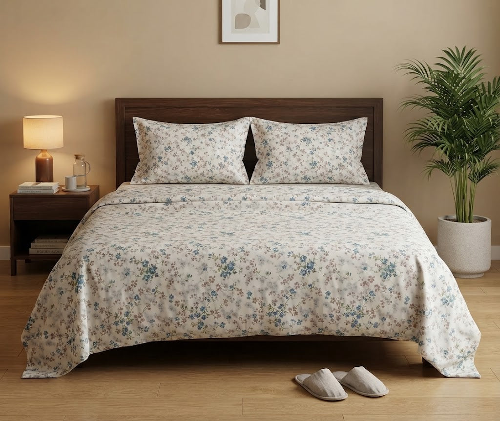 Cream Ditsy Floral Bedsheet - 100% Cotton
