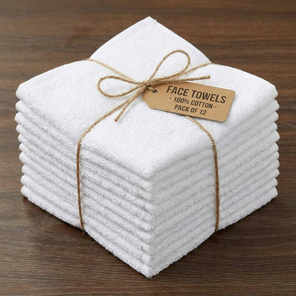 White Cotton Face Towels (12-Piece Pack) | Ultra-Soft & Absorbent Daily Facial Cloths