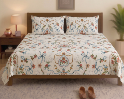 Soft Touch Floral Vine Bed Sheet Set (With 2 Pillowcases) 100% Cotton