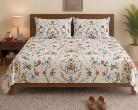 Soft Touch Floral Vine Bed Sheet Set (With 2 Pillowcases) 100% Cotton