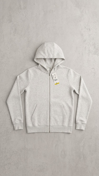 White Full-Zip Hoodie with Drawstring Hood