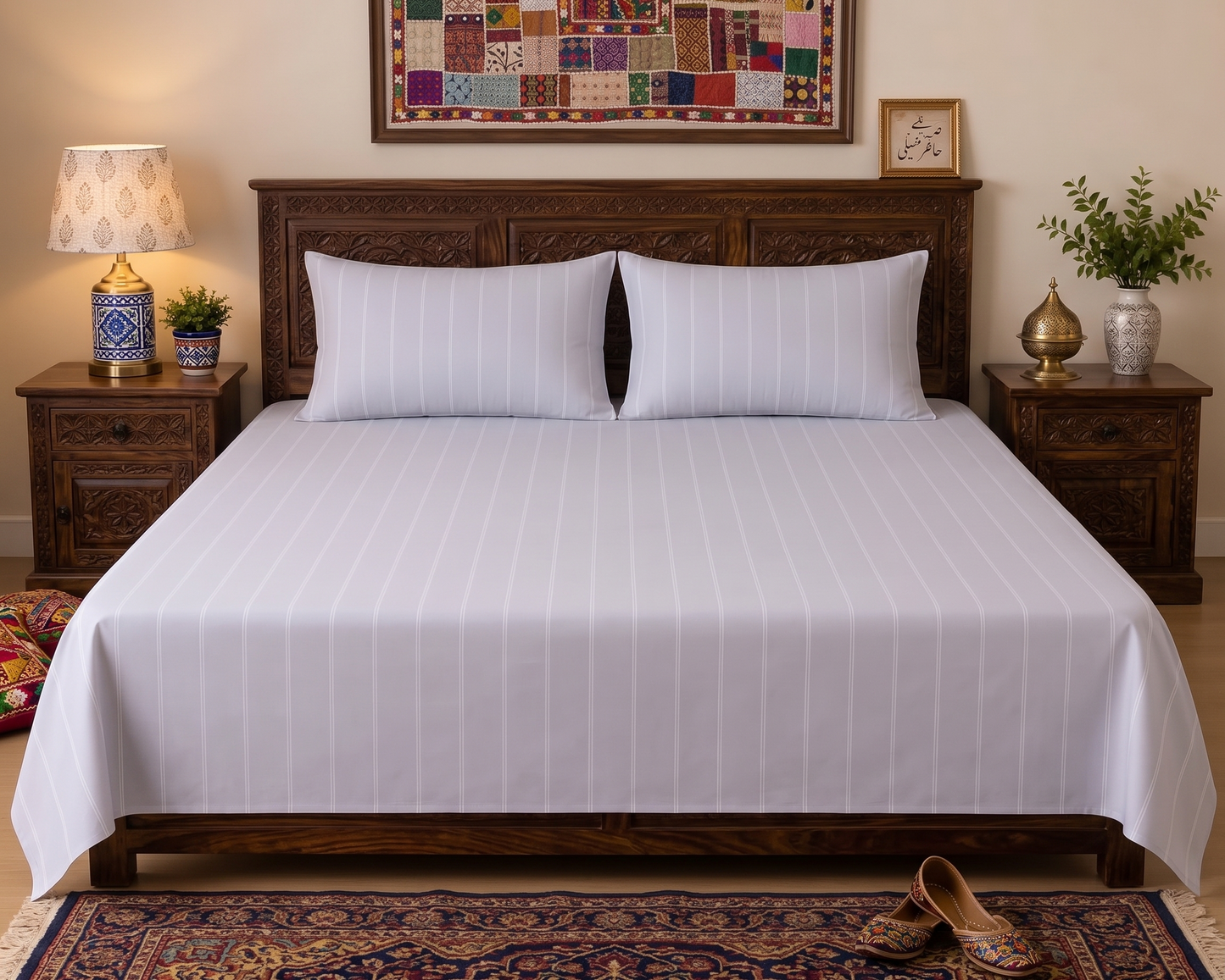 Classic Stripe Bed Sheet Set – Light Grey & White 100% Cotton