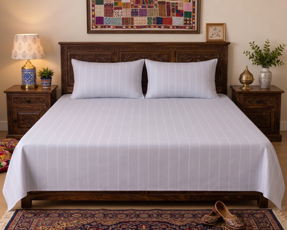 Classic Stripe Bed Sheet Set – Light Grey & White 100% Cotton