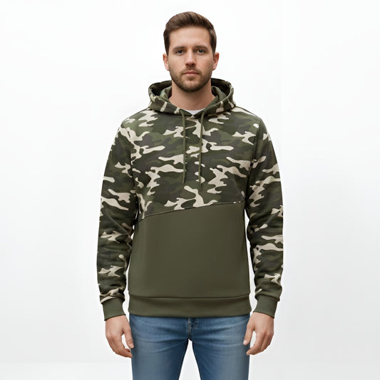 Camo Colorblock Hoodie – Olive Green & Grey Cotton