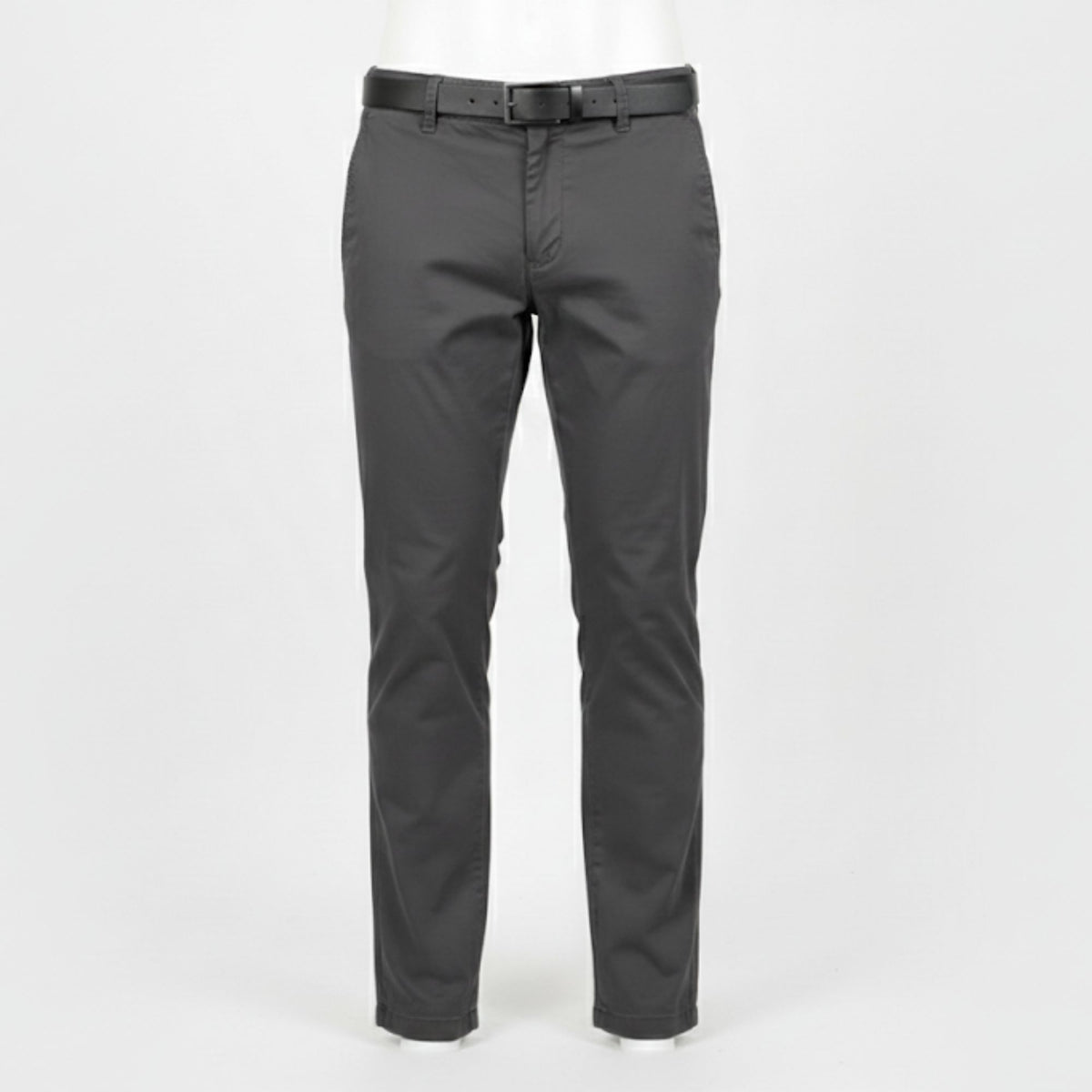 Grey Slim-Fit Chino Pants with Belt