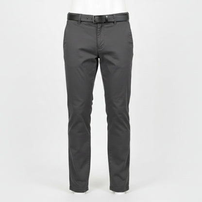 Grey Slim-Fit Chino Pants with Belt