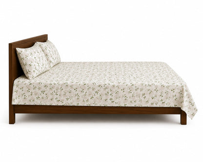 Cream Botanical Floral Printed Bedsheet Set with 2 Pillowcases  100% Cotton