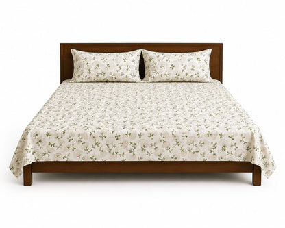 Cream Botanical Floral Printed Bedsheet Set with 2 Pillowcases  100% Cotton